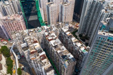Quarry Bay, Hong Kong - 19 Mart 2019: Hong Kong şehrinin en iyi görünümü