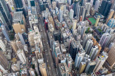 Mong Kok, Hong Kong - 21 Mart 2019: Hong Kong şehrinin havadan görünümü