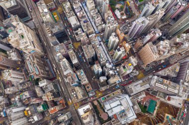 Mong Kok, Hong Kong - 21 Mart 2019: Hong Kong şehrinin havadan görünümü