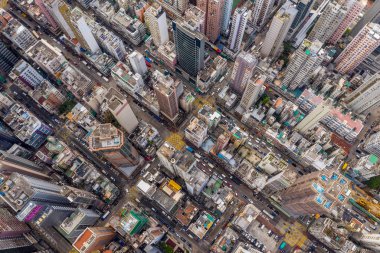 Mong Kok, Hong Kong - 21 Mart 2019: Hong Kong şehrinin havadan görünümü