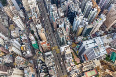 Mong Kok, Hong Kong - 21 Mart 2019: Hong Kong şehrinin yukarıdan aşağıya görünümü