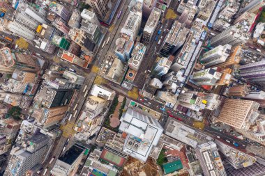 Mong Kok, Hong Kong - 21 Mart 2019: Hong Kong şehrinin havadan görünümü