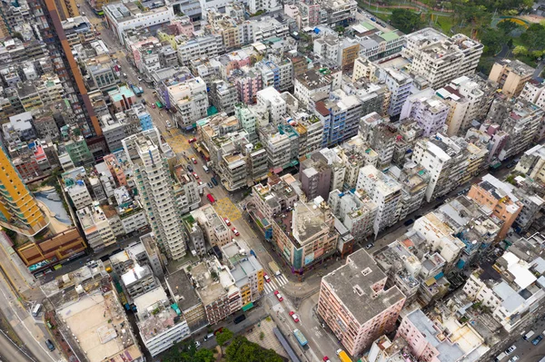 Kowloon City Hongkong Duben 2019 Drone Létá Nad Hongkongským Městem — Stock fotografie