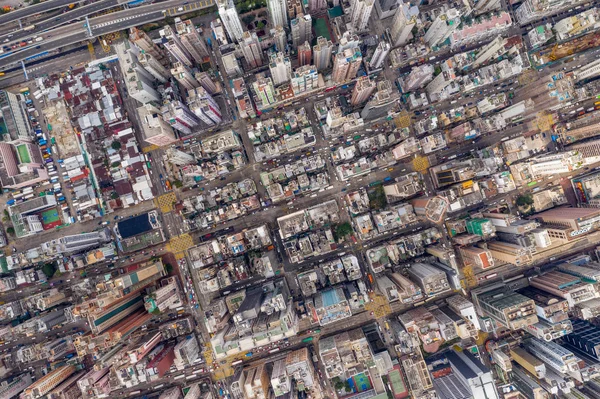 Mong Kok Hong Kong Março 2019 Drone Sobrevoa Cidade Hong — Fotografia de Stock