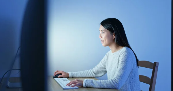 Kadınlar Geceleri Bilgisayarda Çalışır — Stok fotoğraf