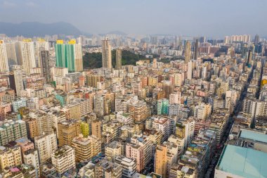 Sham Shui Po, Hong Kong - 19 Mart 2019: Hong Kong şehrinin en iyi görünümü