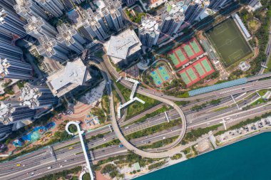 Quarry bay, Hong Kong 19 Mart 2019: Drone Hong Kong ci üzerinde uçmak