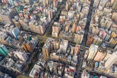 Sham Shui Po, Hong Kong 19 Mart 2019: Hong Kon'un yukarıdan aşağıya görünümü
