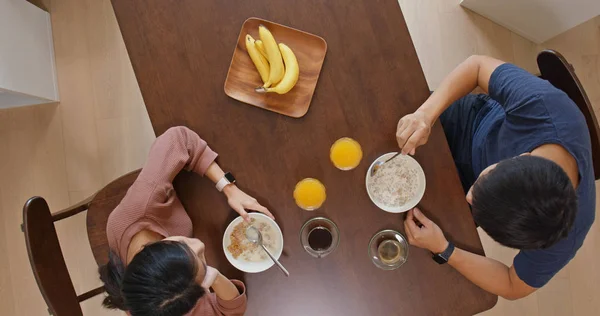 Vue Dessus Couple Prenant Petit Déjeuner Maison — Photo