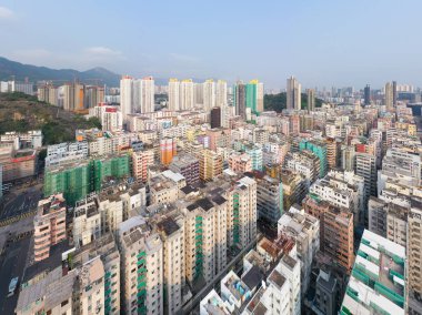 Sham Shui Po, Hong Kong 18 Mart 2019: Hong Kong'un havadan görünümü 