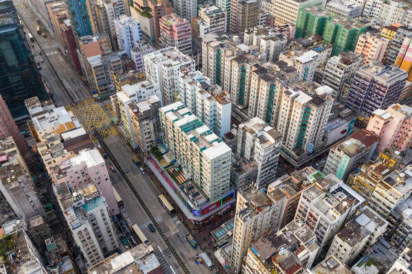 Sham Shui Po, Hong Kong 18 March 2019: Top view of Hong Kong city