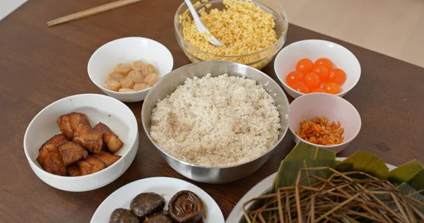 Coloque Comida Mesa Prepare Para Fazer Bolinho Arroz — Fotografia de Stock