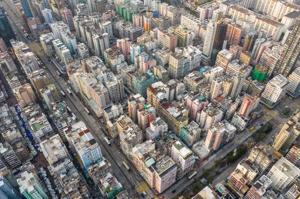 Sham Shui po, Hongkong, 19 marca 2019: Drone latać nad Hongkongiem — Zdjęcie stockowe