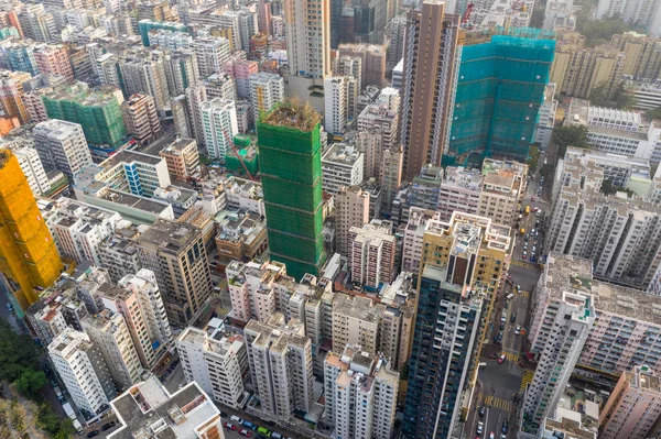 Sham Shui po, Hongkong 18 Březen 2019: Drone létá přes Hongkong — Stock fotografie