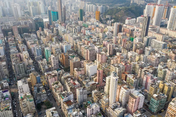 Sham Shui Hongkong Marca 2019 Drone Latać Nad Hongkongu Centrum — Zdjęcie stockowe