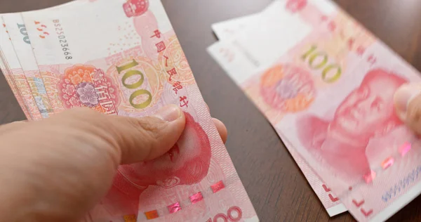 Recuento Billetes Rmb Chinos — Foto de Stock