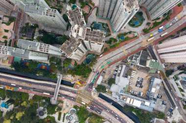 Wong Tai Sin, Hong Kong - 11 Nisan 2019: Hong Kong apartmanının üst manzarası