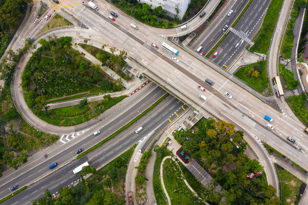 Diamond Hill, Hong Kong - 11 April, 2019: Top down view of Hong Kong traffic road