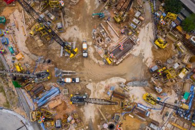 Diamond Hill, Hong Kong - 11 Nisan 2019: İnşaat alanının yukarıdan aşağıya görünümü