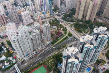 Diamond Hill, Hong Kong - 11 Nisan 2019: Hong Kong yerleşim bölgesinin havadan görünümü 