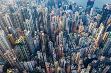 Central, Hong Kong - 29 Nisan 2019: Hong Kong şehir merkezinin en iyi görünümü