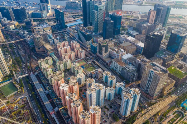 Hongkong Bay Hongkong April 2019 Drohnenflug Über Hongkong City — Stockfoto