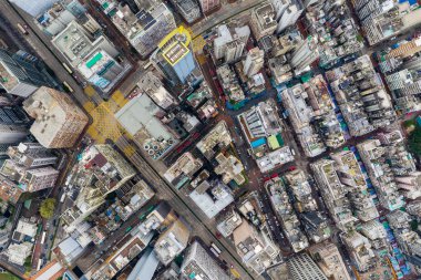 Hung Hom, Hong Kong - 21 Nisan 2019: Hong Kong şehrinin yukarıdan aşağıya görünümü