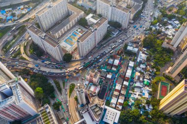 Choi Hung, Hong Kong - 25 Nisan 2019: Hong Kong şehrinin havadan görünümü