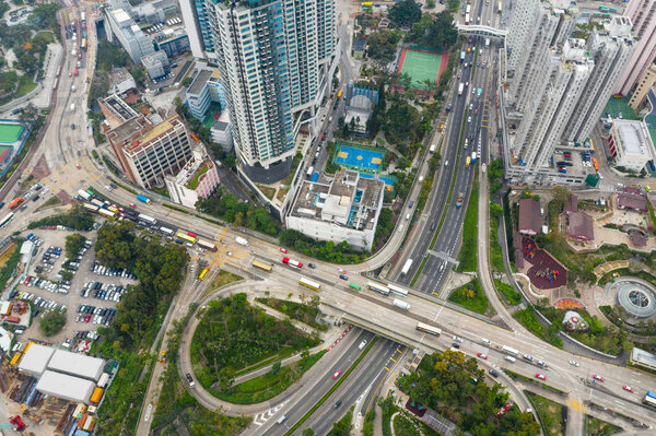 Diamond Hill, Hong Kong - 11 April, 2019: Top view of Hong Kong city