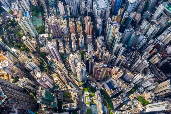 Central Hong Kong Kwiecień 2019 Drone Latać Nad Miastem Centrum — Zdjęcie stockowe