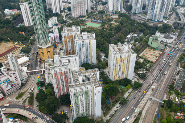 Choi Hung, Hong Kong - 25 March, 2019: Top view of Hong Kong city