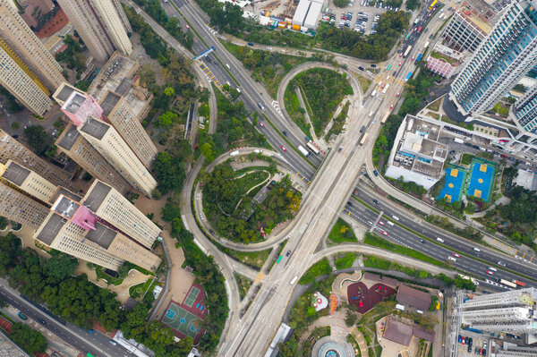 Diamond Hill, Hong Kong - 11 April, 2019: Top view of Hong Kong city