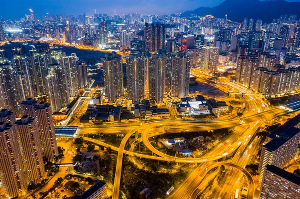 Коулун Бей Гонконг Апреля 2019 Года Ночной Вид Воздуха Город — стоковое фото