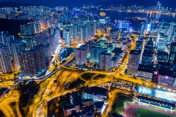 Затока Коулун Гонконг Квітня 2019 Вид Повітря Місту Гонконг Вночі — стокове фото
