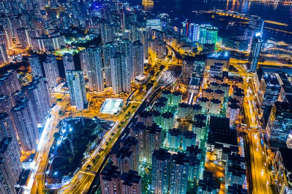 九龍湾 2019年4月25日 夜の香港都市の航空写真 — ストック写真