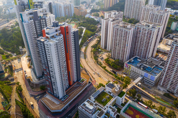 Choi Hung, Hong Kong - 25 April, 2019: Top view of Hong Kong city