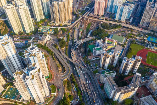 Kowloon Bay Hong Kong Abril 2019 Drone Sobrevoa Cidade Hong — Fotografia de Stock