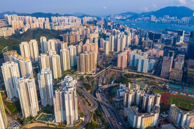 Kowloon Bay, Hong Kong - 25 Nisan 2019: Hong Kong şehrinin en iyi görünümü