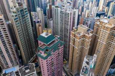 Central, Hong Kong - 29 Nisan 2019: Hong Kong şehrinin en iyi görünümü