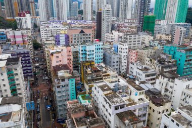 Sham Shui Po, Hong Kong - 07 Mayıs 2019: Hong Kong şehrinin yukarıdan aşağıya görünümü