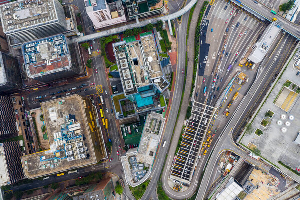 Hung Hom, Hong Kong - 21 April, 2019: Top down view of Hong Kong cross harbor tunnel