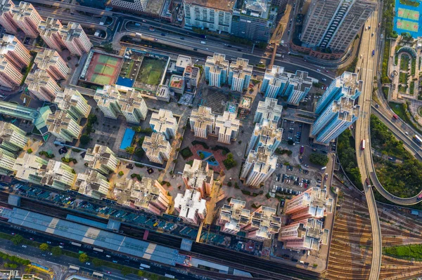 Hongkong Bay Hongkong April 2019 Drohnenflug Über Hongkong City — Stockfoto