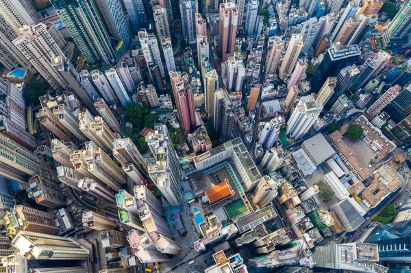 Central Hong Kong Kwiecień 2019 Drone Latać Nad Hongkońskiego Miasta — Zdjęcie stockowe