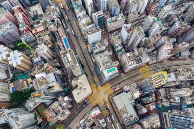 Hung Hom, Hong Kong - 21 Nisan 2019: Hong Kong şehrinin yukarıdan aşağıya görünümü