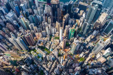 Merkez, Hong Kong - 29 Nisan 2019: Hong Kong şehrinin yukarıdan aşağıya görünümü