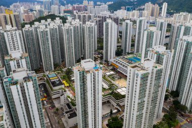 Sha Tin, Hong Kong - 07 Mayıs 2019: Hong Kong şehir yukarıdan aşağıya görünümü