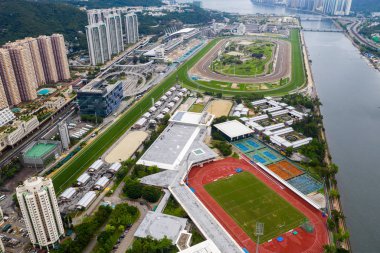 Sha Tin, Hong Kong - 04 Mayıs 2019: Hong Kong şehrinin havadan görünümü