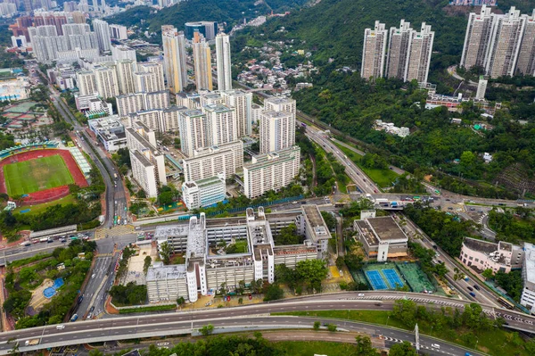 Sha Tin 2019 ドローンは香港の住宅街の上空を飛ぶ — ストック写真