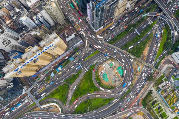 コーズウェイ湾 2019 市内の香港の交通のトップビュー — ストック写真