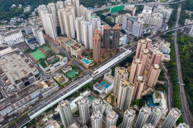 Sha Tin, Hong Kong - 04 Mayıs 2019: Hong Kong apartmanının en iyi görünümü
